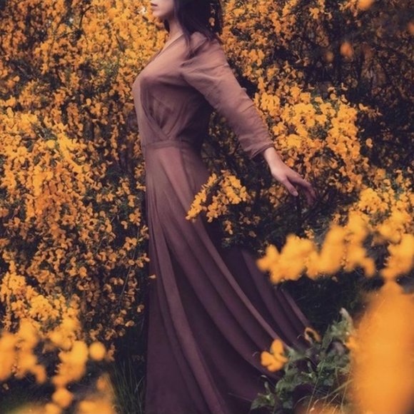 Vintage 1940s Pleated Draped Sheer Wrap Maxi Dress Long Fit & Flare Full Length - Picture 3 of 9